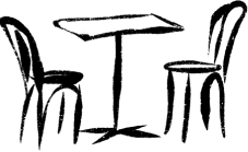Illustration of two chairs and table seating
